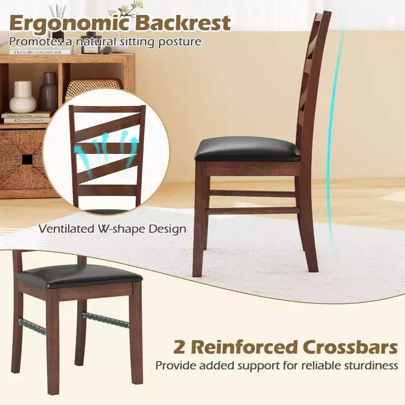 Lot de 2 chaises de salle à manger Costway avec pieds en bois d'hévéa et assise sans accoudoirs en similicuir