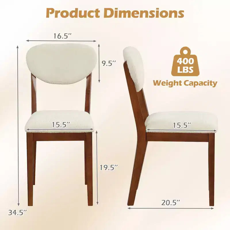 Costway Faux Shearling Dining Chairs Set of 4 w/Rubber Wood Legs Padded Seat & Backrest
