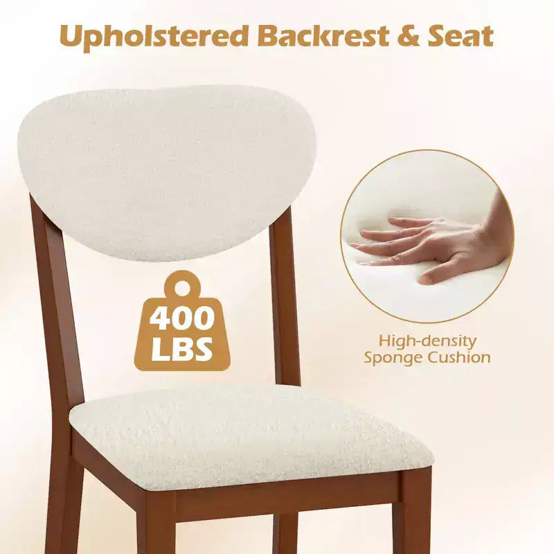 Costway Faux Shearling Dining Chairs Set of 4 w/Rubber Wood Legs Padded Seat & Backrest