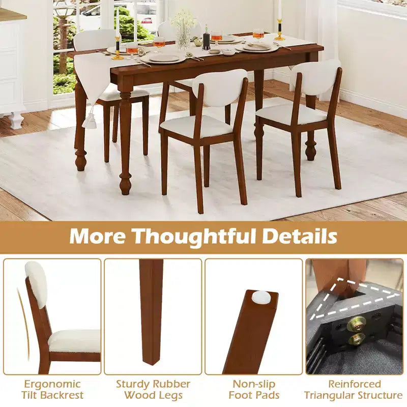 Costway Faux Shearling Dining Chairs Set of 4 w/Rubber Wood Legs Padded Seat & Backrest