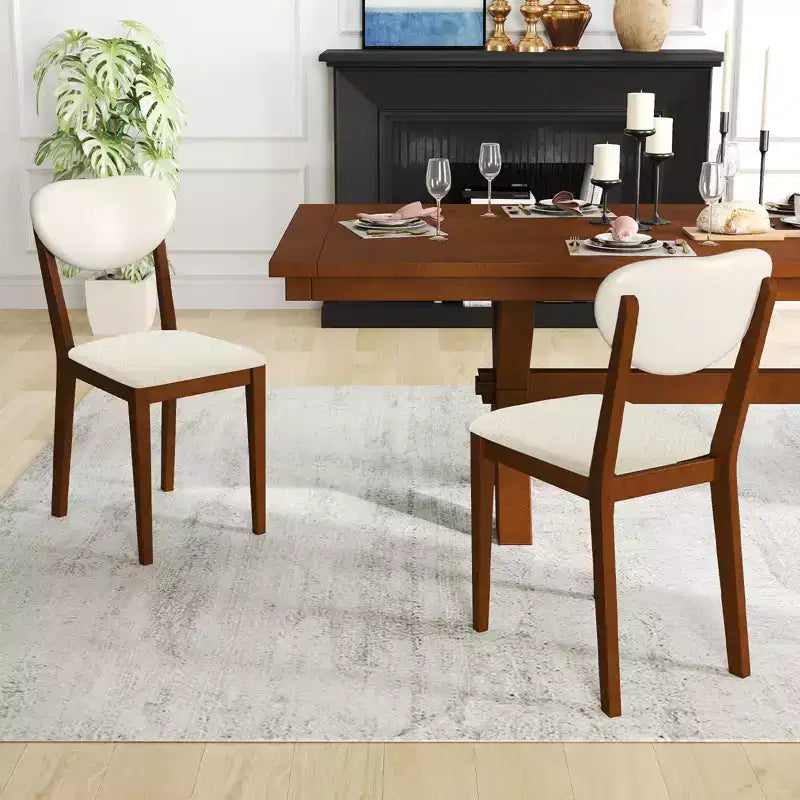 Costway Faux Shearling Dining Chairs Set of 4 w/Rubber Wood Legs Padded Seat & Backrest