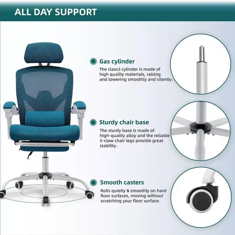 TUYOHW Ergonomic Office Chair with Footrest,High Back Mesh Desk Chair with Adjustable Headrest & Lumbar Support for Home Office,275LB Capacity