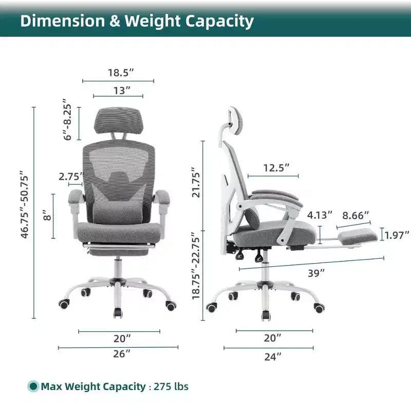 TUYOHW Ergonomic Office Chair with Footrest,High Back Mesh Desk Chair with Adjustable Headrest & Lumbar Support for Home Office,275LB Capacity
