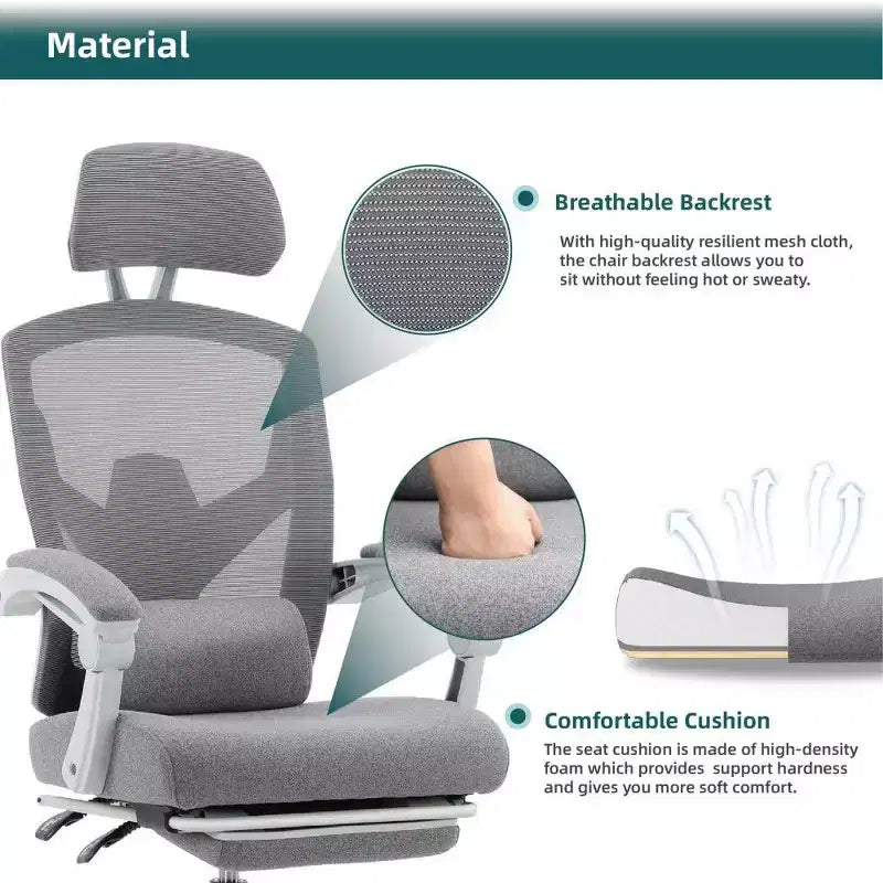 TUYOHW Ergonomic Office Chair with Footrest,High Back Mesh Desk Chair with Adjustable Headrest & Lumbar Support for Home Office,275LB Capacity
