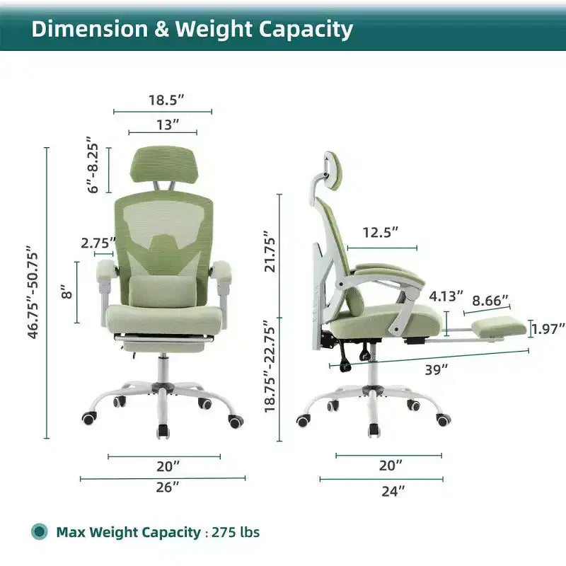 TUYOHW Ergonomic Office Chair with Footrest,High Back Mesh Desk Chair with Adjustable Headrest & Lumbar Support for Home Office,275LB Capacity