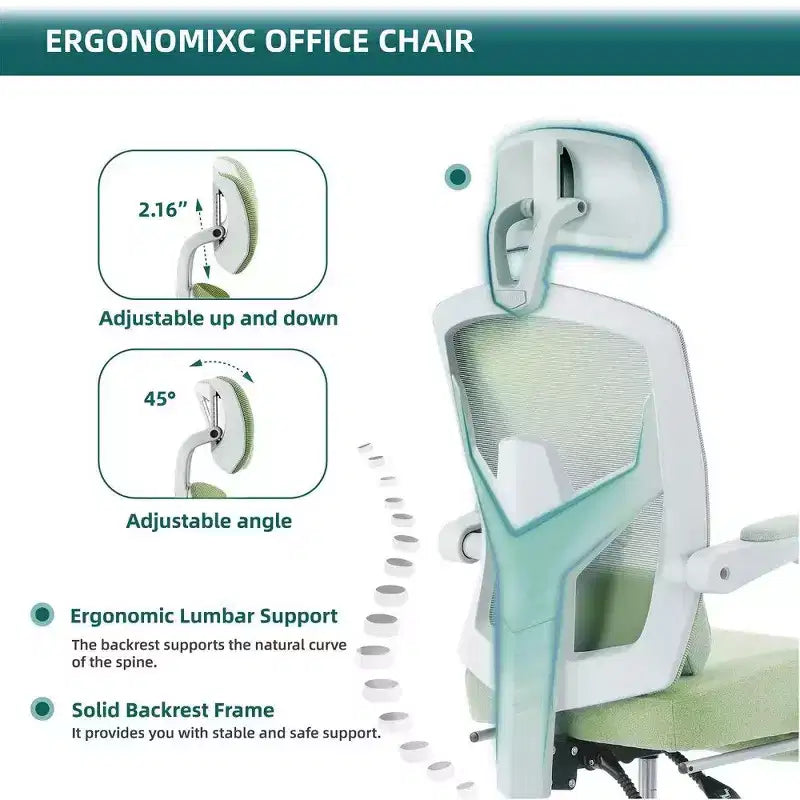 TUYOHW Ergonomic Office Chair with Footrest,High Back Mesh Desk Chair with Adjustable Headrest & Lumbar Support for Home Office,275LB Capacity