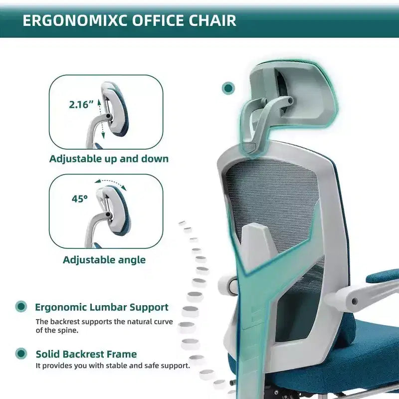 TUYOHW Ergonomic Office Chair with Footrest,High Back Mesh Desk Chair with Adjustable Headrest & Lumbar Support for Home Office,275LB Capacity