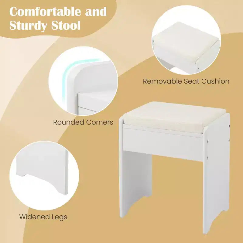 Costway Vanity Desk w/ Flip-up Mirror and Stool w/ 3-Color Lighting 6 Compartments