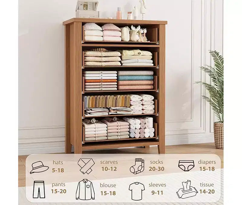 5 Drawer Dresser for Bedroom, Brown 5 Chest of Drawers Nightstand with Elegant V Shape Design, Wooden Dresser Organizer for Living Room, Nursery