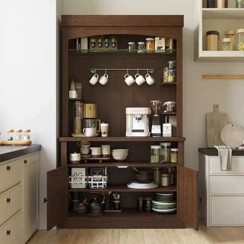 Coffee Bar Cabinet with LED Lights 72 in Tall Buffet Cabinet with Storage