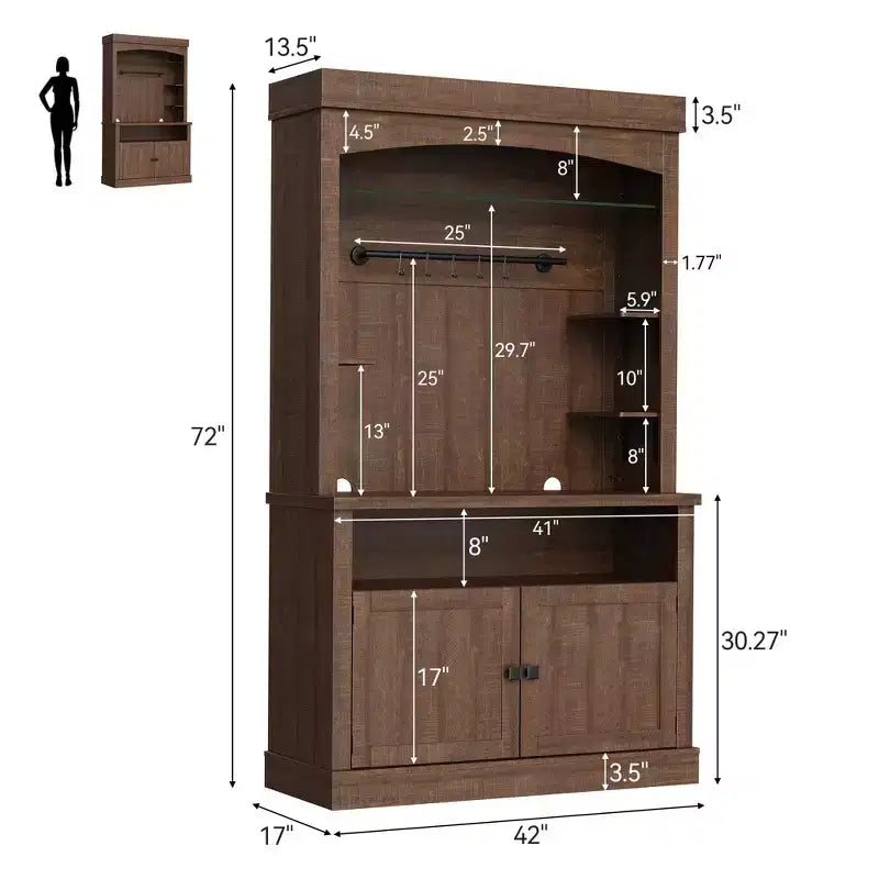 Coffee Bar Cabinet with LED Lights 72 in Tall Buffet Cabinet with Storage