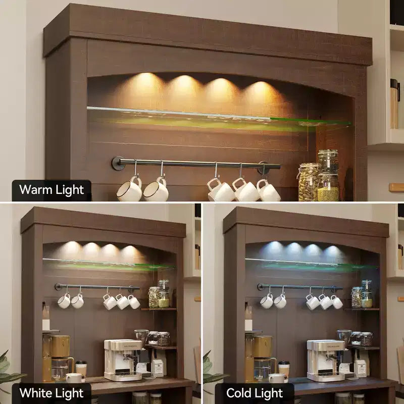Coffee Bar Cabinet with LED Lights 72 in Tall Buffet Cabinet with Storage