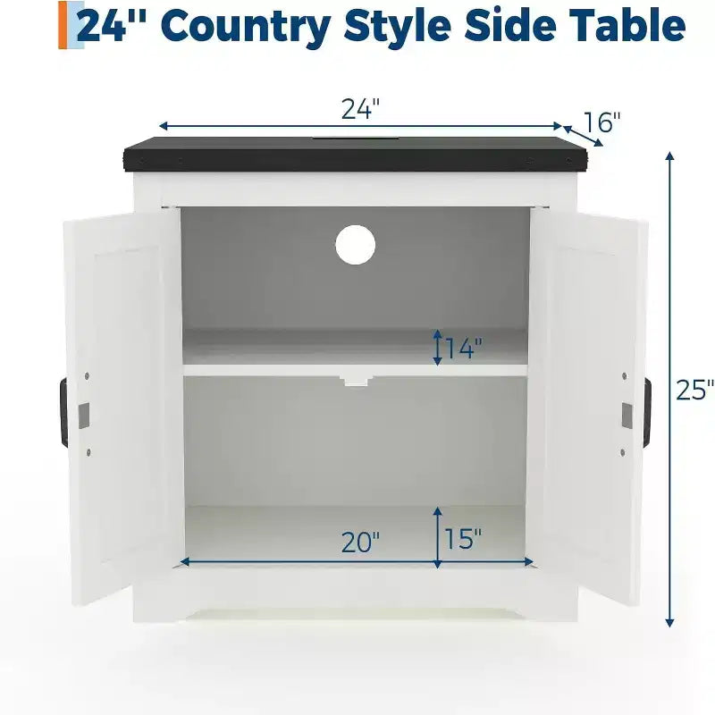 Rustic 24-Inch Charging End Table with USB, Type-c Ports & Outlets  Farmhouse Nightstand Featuring Adjustable Shelf for Bedroom, Living Room