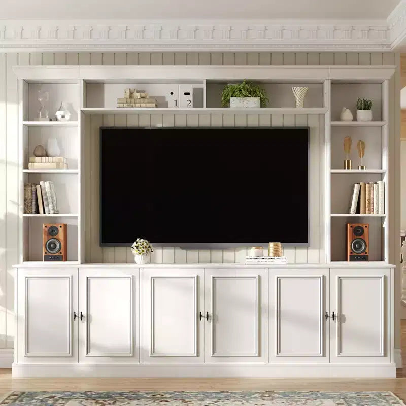 Wall Unit Entertainment Center with Bookshelf for 70 TV, Media Console Table with Bridge, TV Stand with Adjustable Shelf