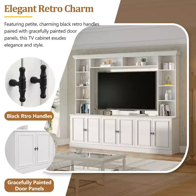 Wall Unit Entertainment Center with Bookshelf for 70 TV, Media Console Table with Bridge, TV Stand with Adjustable Shelf