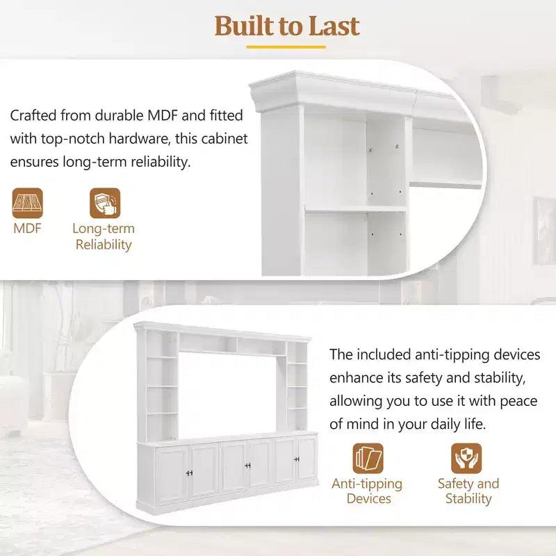 Wall Unit Entertainment Center with Bookshelf for 70 TV, Media Console Table with Bridge, TV Stand with Adjustable Shelf
