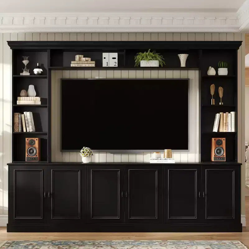 Wall Unit Entertainment Center with Bookshelf for 70 TV, Media Console Table with Bridge, TV Stand with Adjustable Shelf