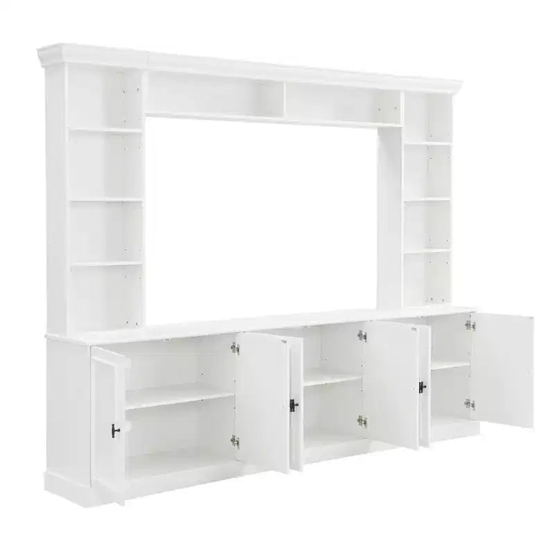 Wall Unit Entertainment Center with Bookshelf for 70 TV, Media Console Table with Bridge, TV Stand with Adjustable Shelf