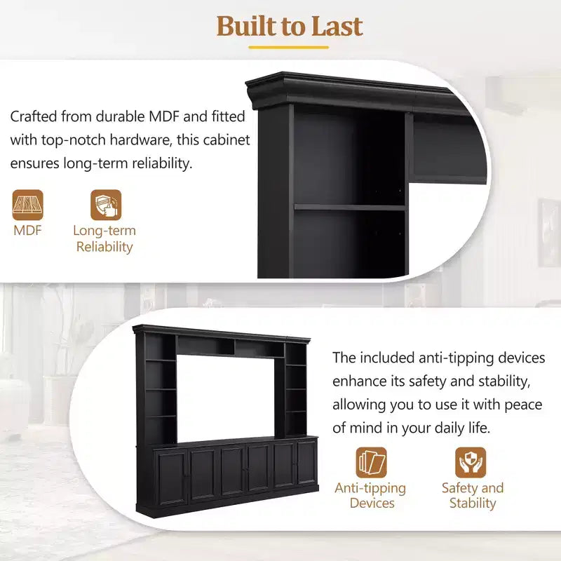 Wall Unit Entertainment Center with Bookshelf for 70 TV, Media Console Table with Bridge, TV Stand with Adjustable Shelf
