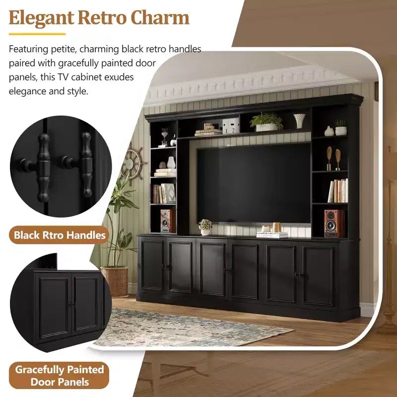 Wall Unit Entertainment Center with Bookshelf for 70 TV, Media Console Table with Bridge, TV Stand with Adjustable Shelf