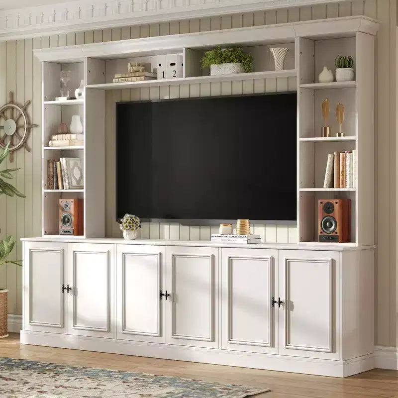Wall Unit Entertainment Center with Bookshelf for 70 TV, Media Console Table with Bridge, TV Stand with Adjustable Shelf