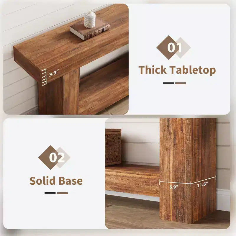 2-Tier Long Console Table Sofa Table, Farmhouse Entryway Accent Table Behind Couch for Entrance, Hallway, Living Room