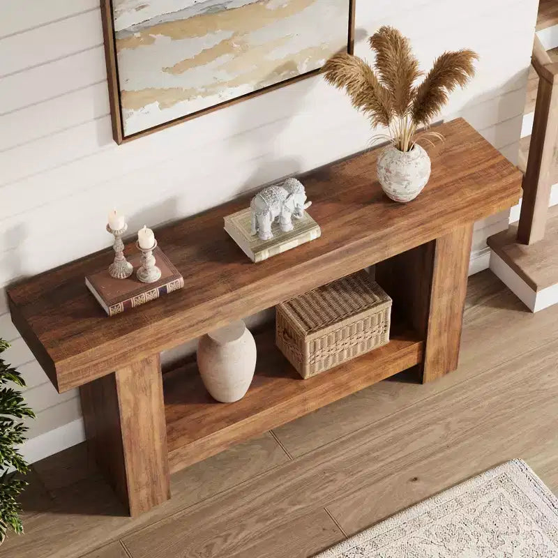 2-Tier Long Console Table Sofa Table, Farmhouse Entryway Accent Table Behind Couch for Entrance, Hallway, Living Room