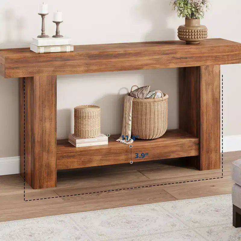 2-Tier Long Console Table Sofa Table, Farmhouse Entryway Accent Table Behind Couch for Entrance, Hallway, Living Room