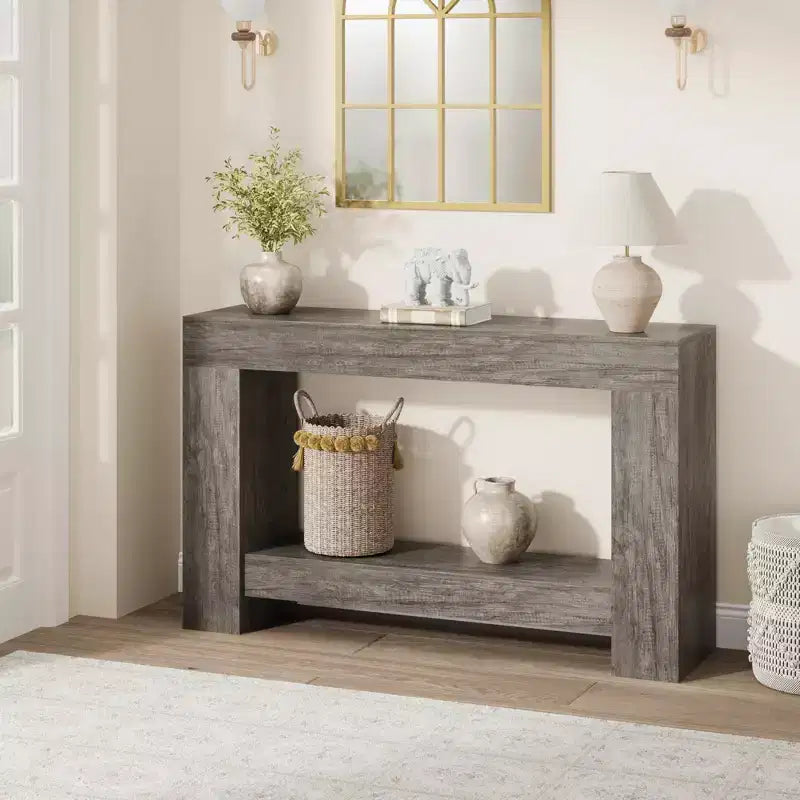 2-Tier Long Console Table Sofa Table, Farmhouse Entryway Accent Table Behind Couch for Entrance, Hallway, Living Room