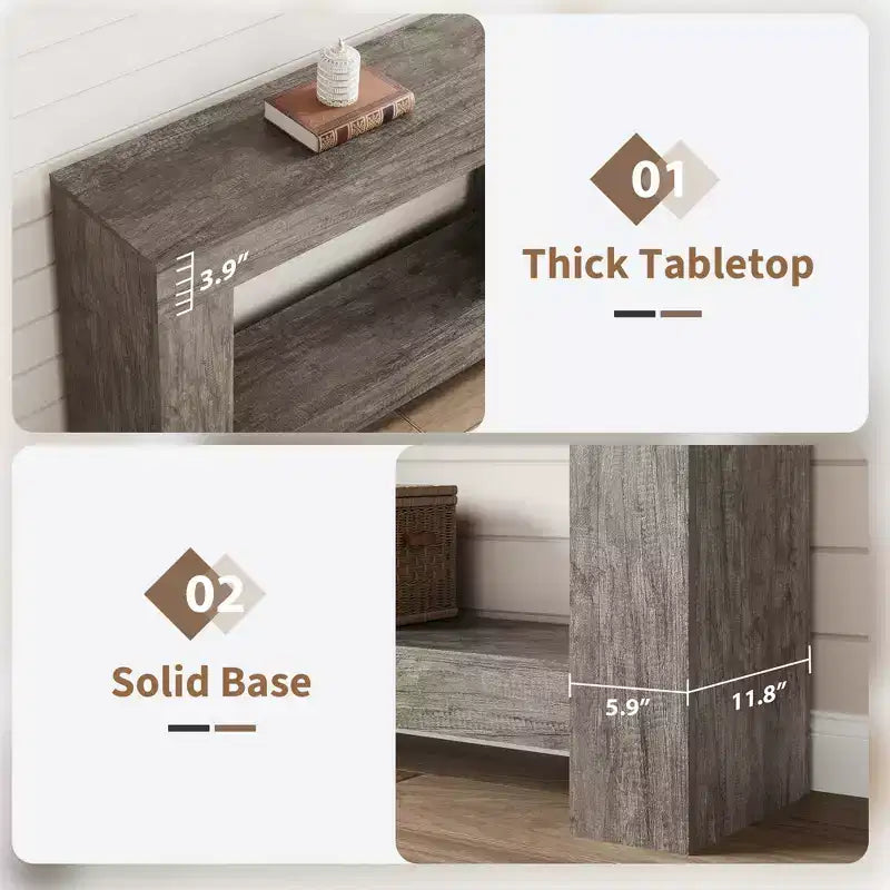 2-Tier Long Console Table Sofa Table, Farmhouse Entryway Accent Table Behind Couch for Entrance, Hallway, Living Room