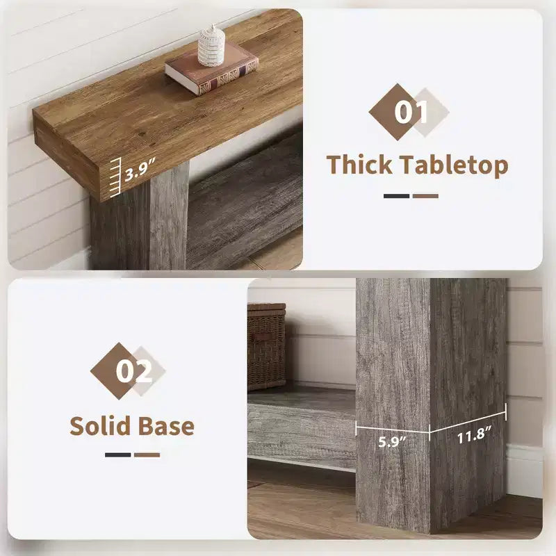 2-Tier Long Console Table Sofa Table, Farmhouse Entryway Accent Table Behind Couch for Entrance, Hallway, Living Room