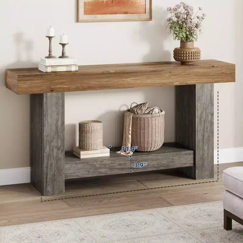 2-Tier Long Console Table Sofa Table, Farmhouse Entryway Accent Table Behind Couch for Entrance, Hallway, Living Room