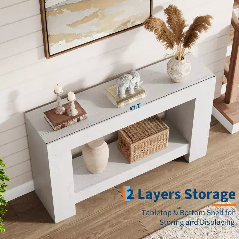2-Tier Long Console Table Sofa Table, Farmhouse Entryway Accent Table Behind Couch for Entrance, Hallway, Living Room