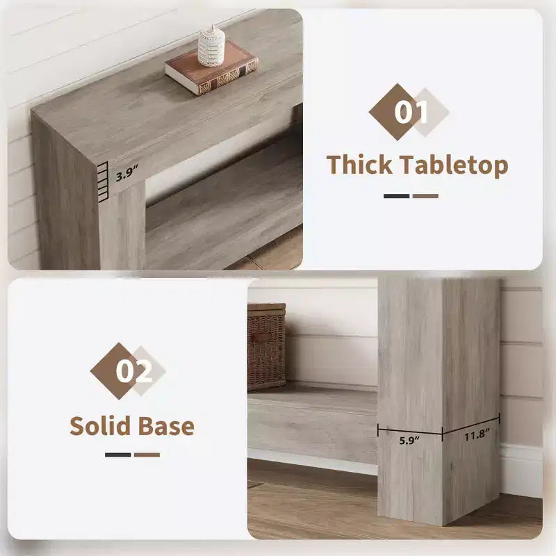 2-Tier Long Console Table Sofa Table, Farmhouse Entryway Accent Table Behind Couch for Entrance, Hallway, Living Room