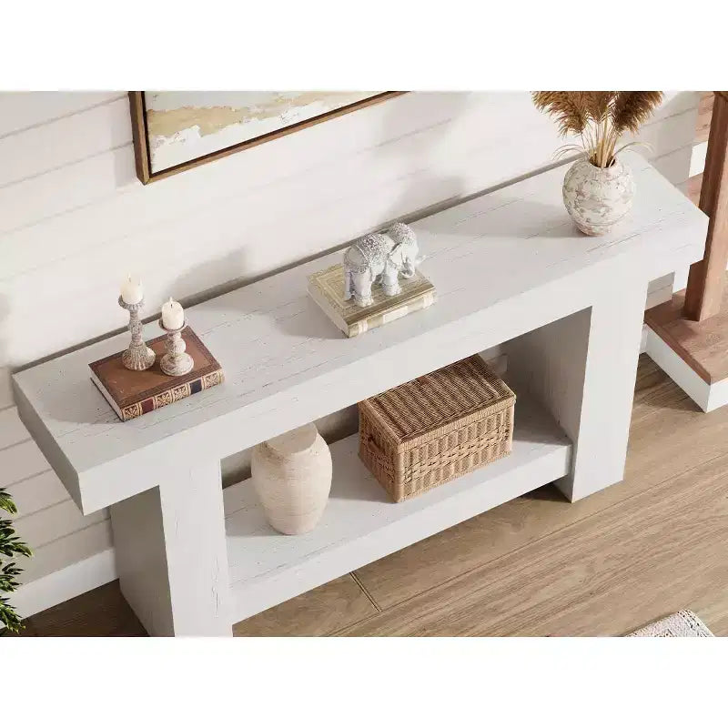 2-Tier Long Console Table Sofa Table, Farmhouse Entryway Accent Table Behind Couch for Entrance, Hallway, Living Room