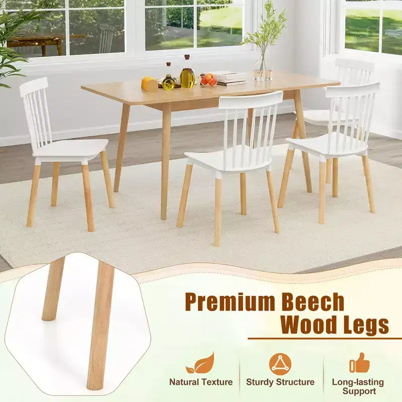Costway Set of 4 Windsor Dining Chairs Dining Chairs w/ Spindle Backs & Curved Seats
