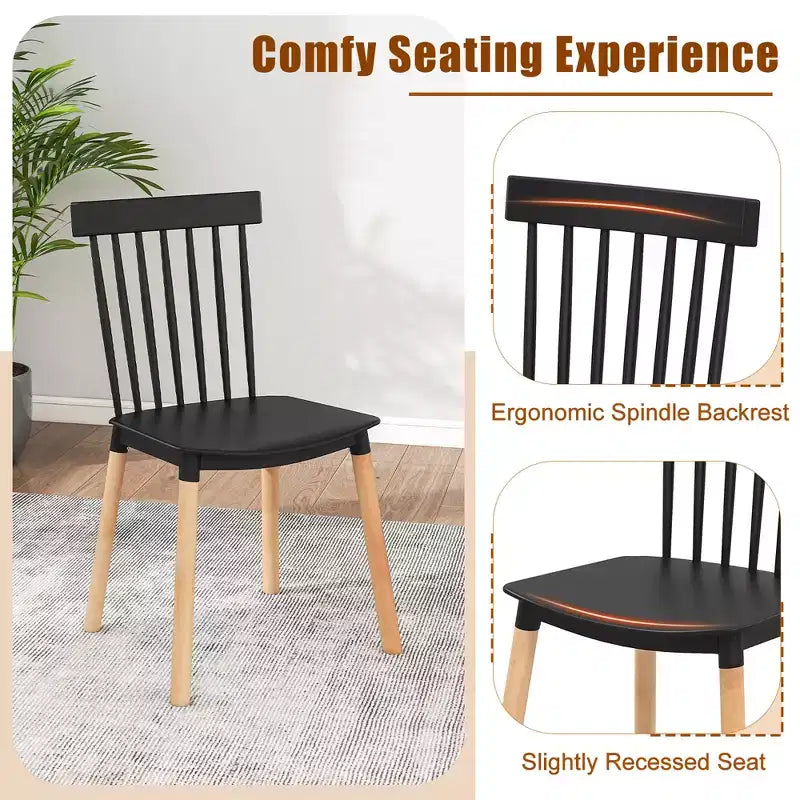 Costway Set of 4 Windsor Dining Chairs Dining Chairs w/ Spindle Backs & Curved Seats