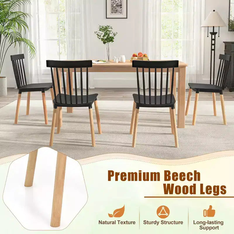 Costway Set of 4 Windsor Dining Chairs Dining Chairs w/ Spindle Backs & Curved Seats