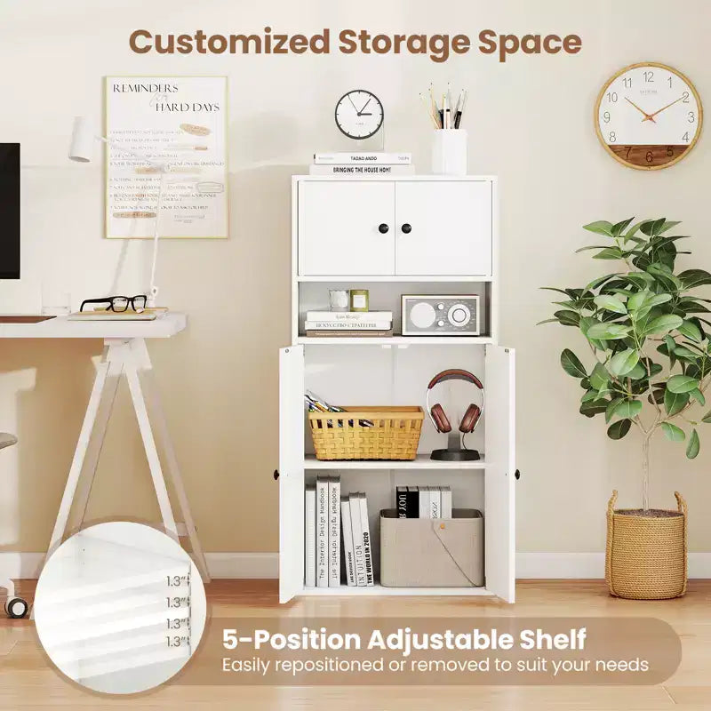 Costway 1/2 PCS 44 Tall Bookshelf w/Doors & Adjustable Shelf for Study Living Room Dining Room