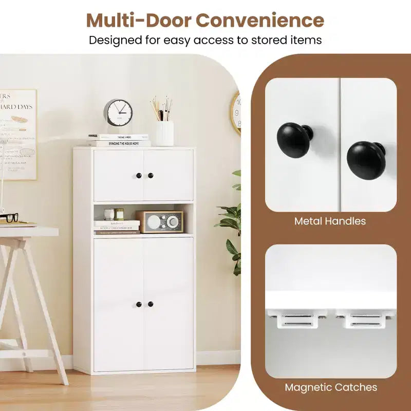 Costway 1/2 PCS 44 Tall Bookshelf w/Doors & Adjustable Shelf for Study Living Room Dining Room