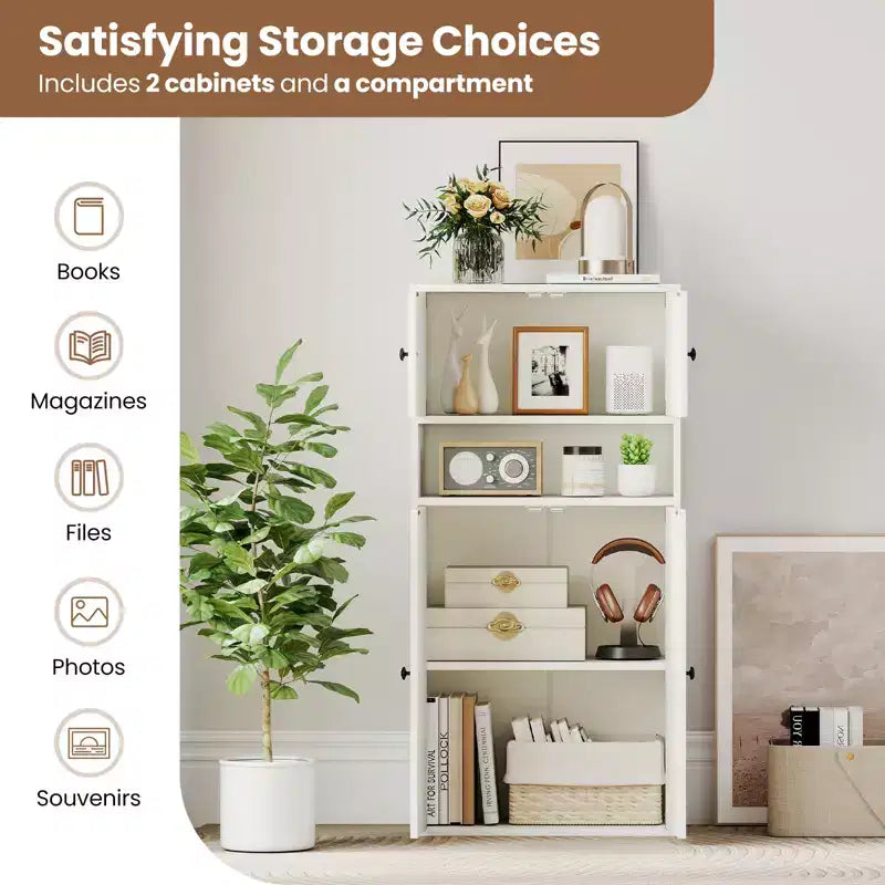 Costway 1/2 PCS 44 Tall Bookshelf w/Doors & Adjustable Shelf for Study Living Room Dining Room