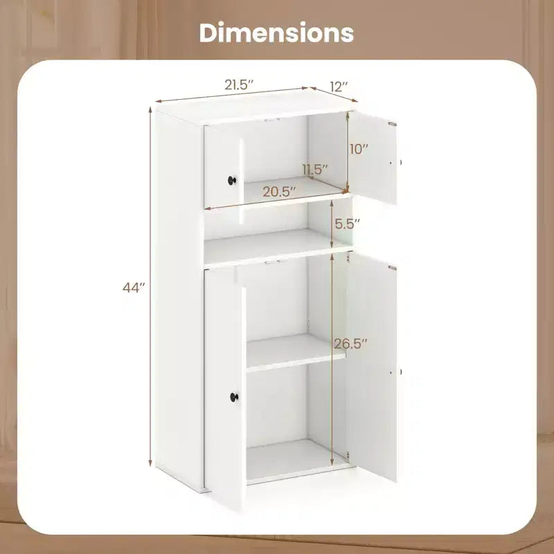 Costway 1/2 PCS 44 Tall Bookshelf w/Doors & Adjustable Shelf for Study Living Room Dining Room
