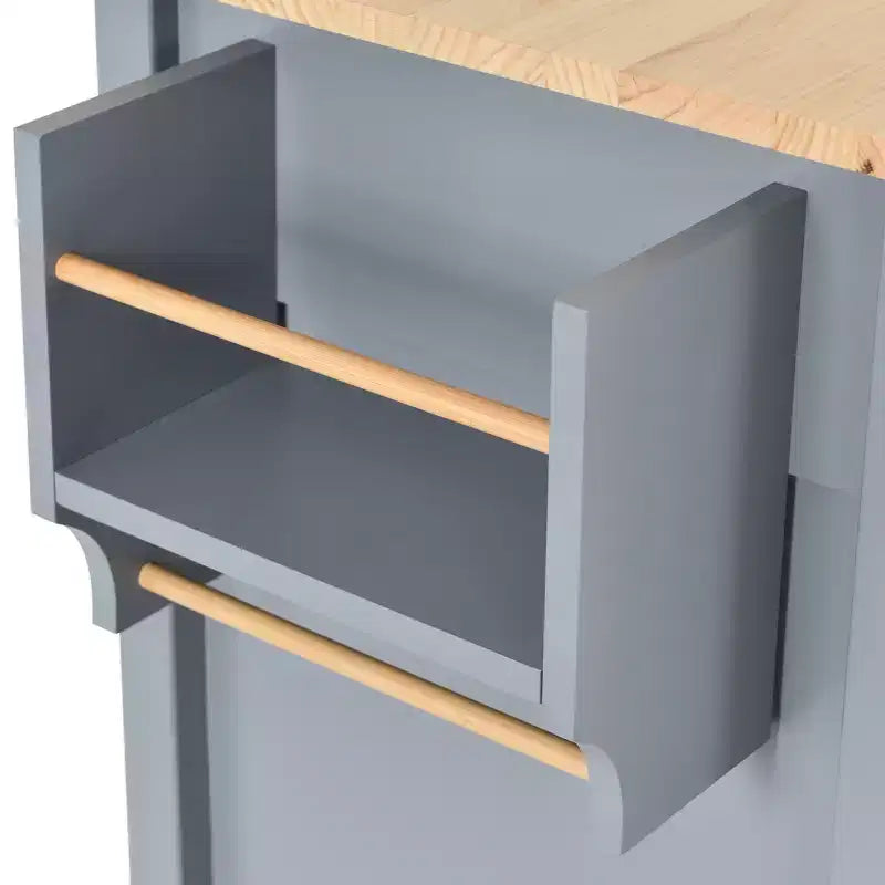 Rolling Kitchen Island Cart on Wheels with Solid Wood Top and Locking Wheels, 54.3 Inch Width, 4 Door Cabinet and Two Drawers, Spice Rack