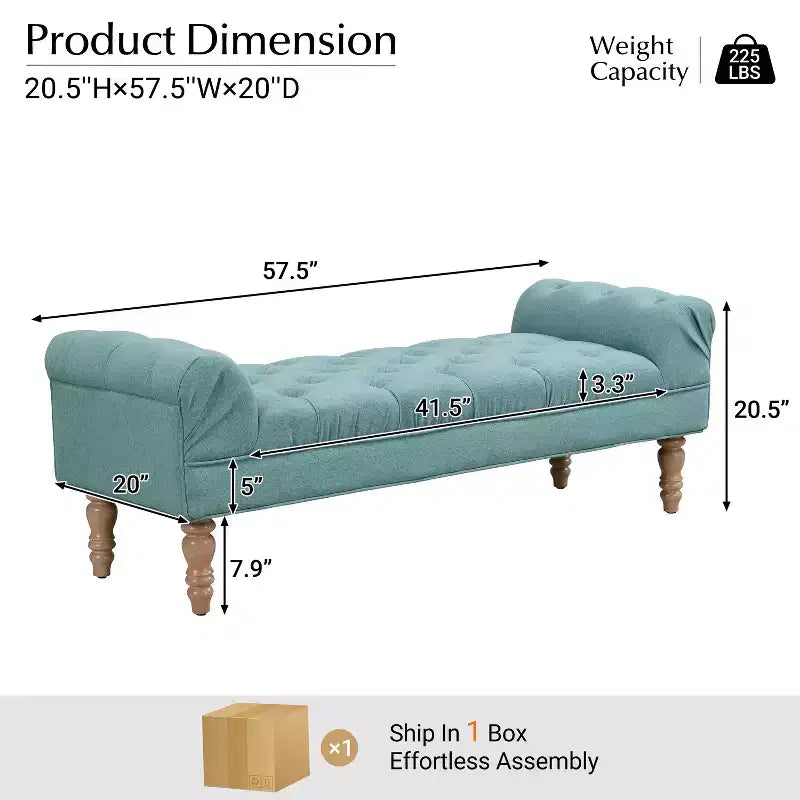 Okak Modern Diamond Button-Tufted Ottoman Bench with Rolled Arms,Upholstered Ottoman Stool for Bedroom,Entryway