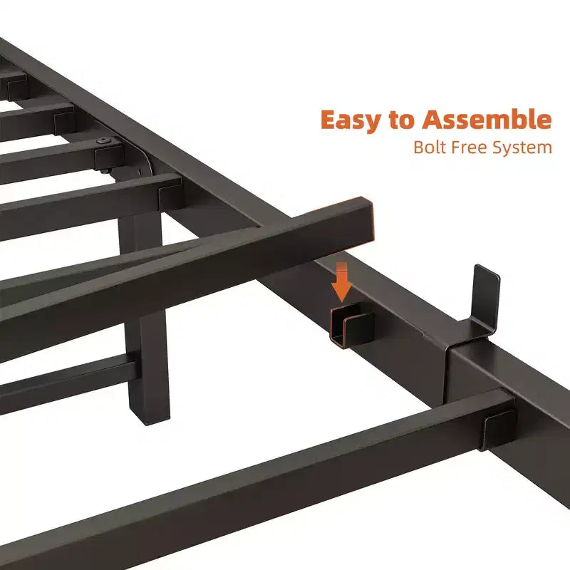 GDFStudio Kian Modern Twin Size Metal Platform Bed Frame with Storage Headboard, Charging Station and LED Lights