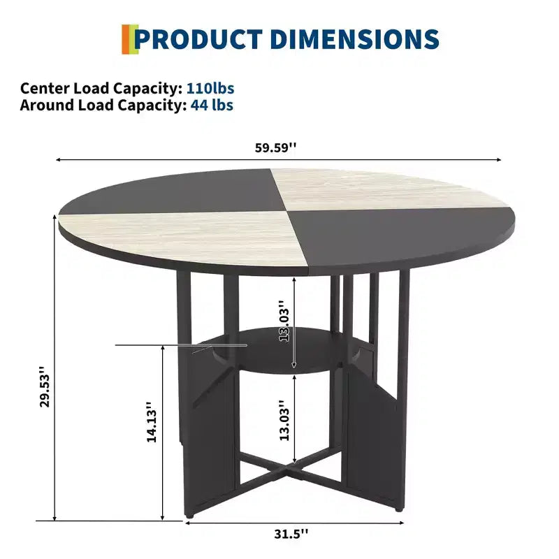 Round Dining Table for 4-6 People - Modern Farmhouse Wooden Circle Kitchen Table with Storage Shelf, Waterproof Tabletop Breakfast Nook Furniture