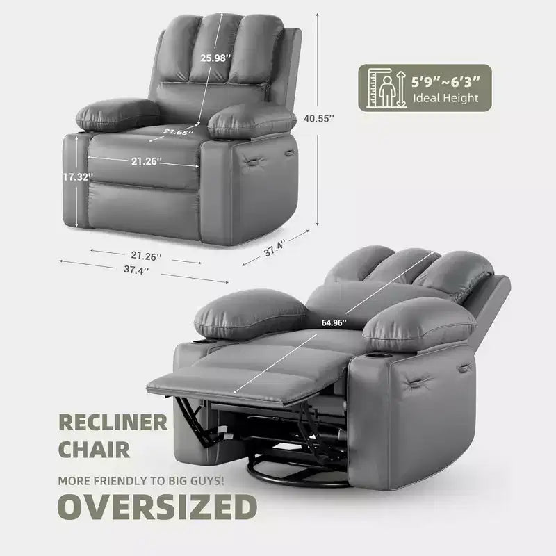 Massage Recliner Chair for Adults, Swivel Rocker with Heat, PU Leather, Remote, Cup Holders, Side Pocket, Wide Recliner for Living Room, Bedroom