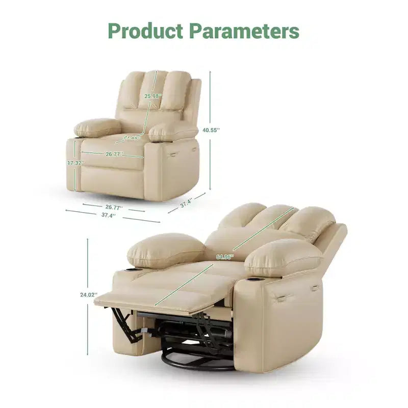 Massage Recliner Chair for Adults, Swivel Rocker with Heat, PU Leather, Remote, Cup Holders, Side Pocket, Wide Recliner for Living Room, Bedroom
