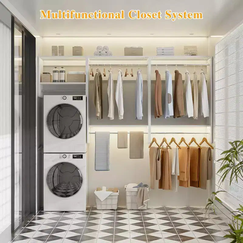 Besiost 95 Closet Organizer with 5 Hanging Rods, Wall Mounted Clothes Hanging Rack for Organization