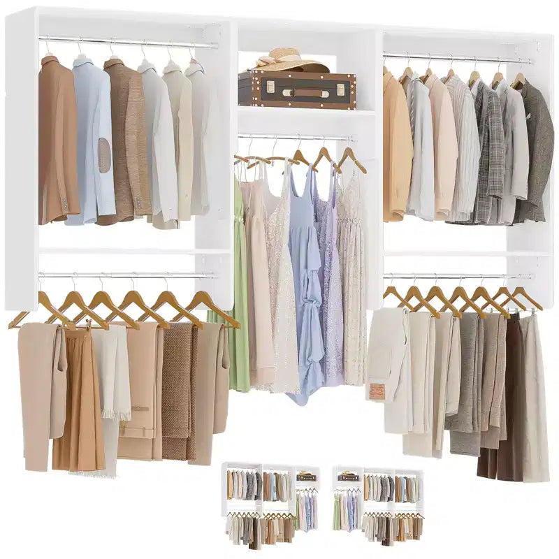 Besiost 95 Closet Organizer with 5 Hanging Rods, Wall Mounted Clothes Hanging Rack for Organization